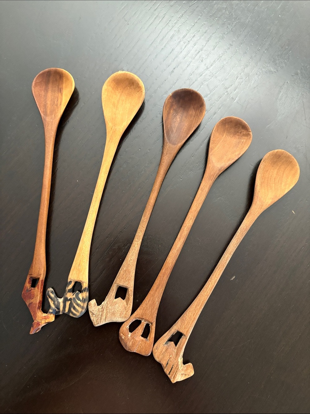 Hand-Carved Wooden Kitchen Spoons in Warm Brown - Set of 5 (Masai Mara)